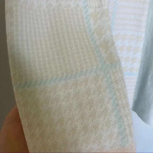 NWT Anne Klein light blue palette beige houndstooth long open  cardigan - Picture 7 of 8